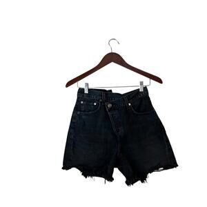 Agolde Women’s Criss Cross Black Denim Cut Off Jean Shorts Asymmetrical Waist 25
